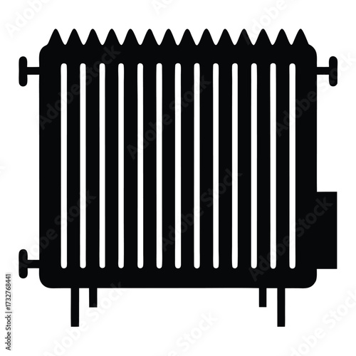 Black silhouette radiator shows a heating element with a white background