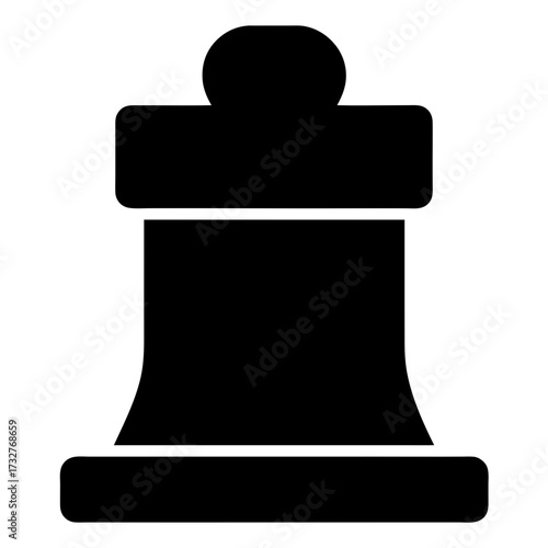 Simple black silhouette of a rook chess piece against a white background