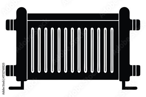 Black radiator features simple bold design and traditional style with vertical lines throughout the design