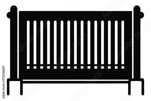 Black silhouette shows a simple, sturdy, wooden baby crib in full view