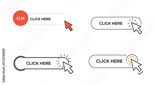 Click Here Buttons with Mouse Cursors for Website and UI Design