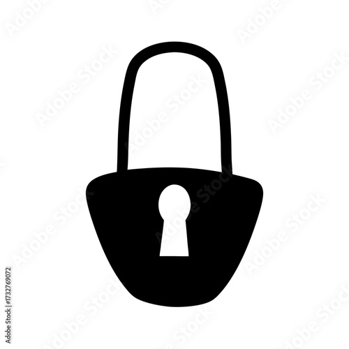 Simple black and white silhouette of a padlock with a keyhole design