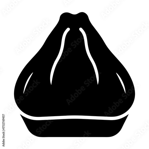 Stylized Black and White Icon of a Khinkali Dumpling in Silhouette