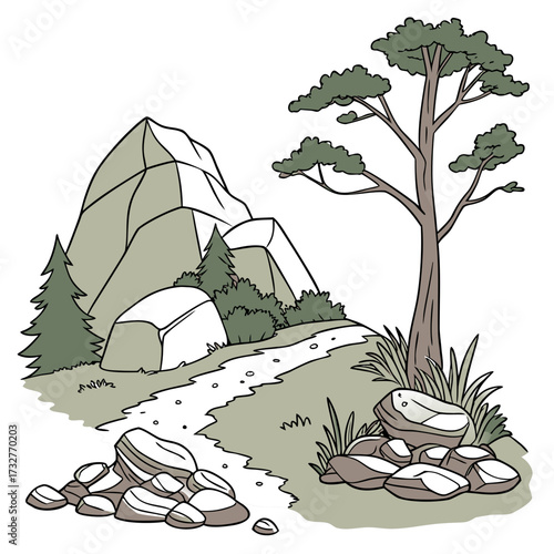 Cartoon grey stone and rock clipart, 3D boulders and pebbles, a pile of rubble and debris, isolated natural landscape elements, and mountain cliff and rocky terrain design. Vector set