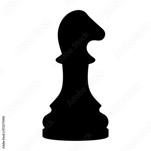 Silhouette of a black chess knight piece over a white background