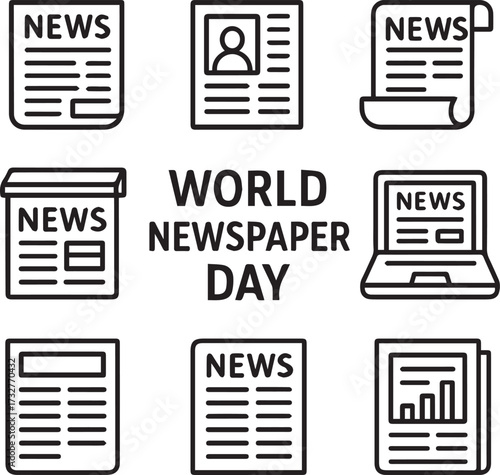 Art & IllustrationWorld Newspaper Day Line Icons Pack – Minimalist News Vector Set.