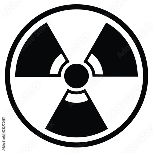 Simplified black and white radiation hazard symbol displayed in a circular boundary for clear warning