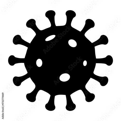 Stylized Black and White Coronavirus Particle with Distinctive Projections Illustration