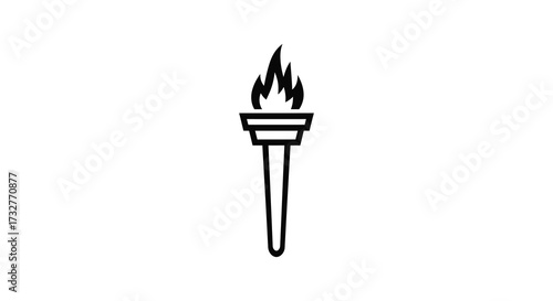 Simple black and white line drawing of a torch with a flame