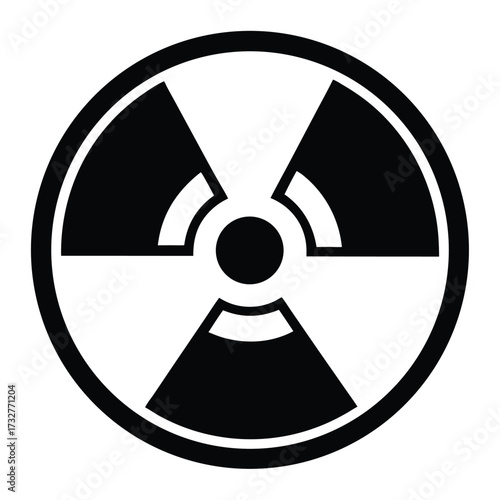 Black radioactive hazard symbol features a distinctive trefoil design inside a doublelined circle