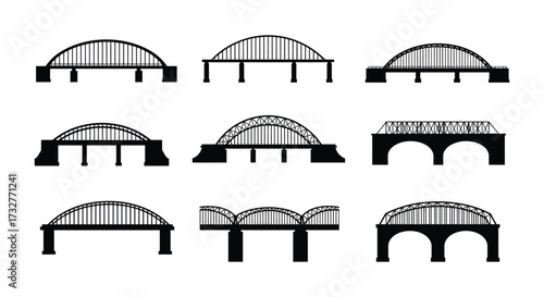 Collection of Bridge Silhouettes in Black and White Arch and Support Structures