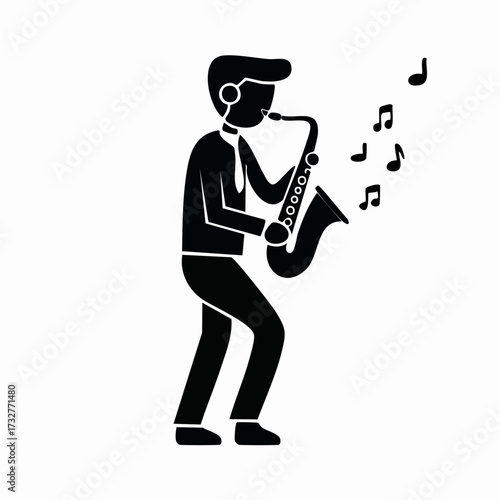 Vector of a person playing the saxophone with flying music notes