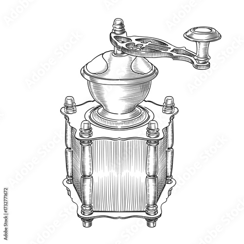 Vintage coffe grinder vector sketch line art hand drawn illustration 