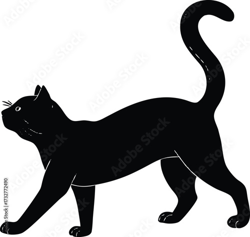 Cat Stretching Silhouette | Pet Animal Vector Illustration