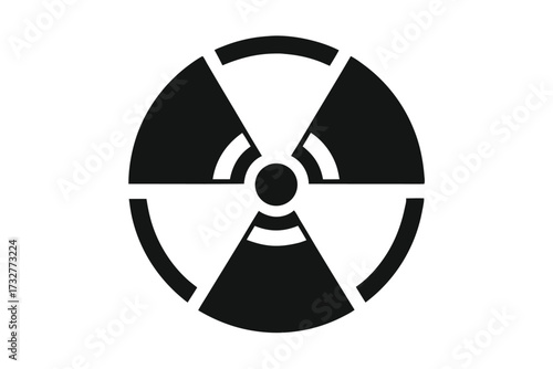 A black and white hazard symbol conveys danger in an abstract, iconic form