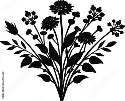 Herbal Bouquet Silhouette | Medicinal Plant Vector Design