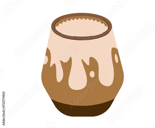 Iced latte macchiato in glass with layered coffee and milk, flat vector style