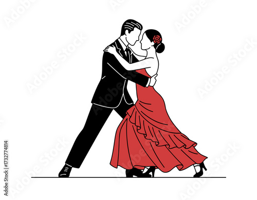 Couple dancing tango elegantly isolated on white background romantic passionate embrace lively movement