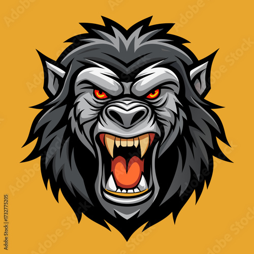 Powerful wild animal gorilla head mascot vector illustration or tattoo design