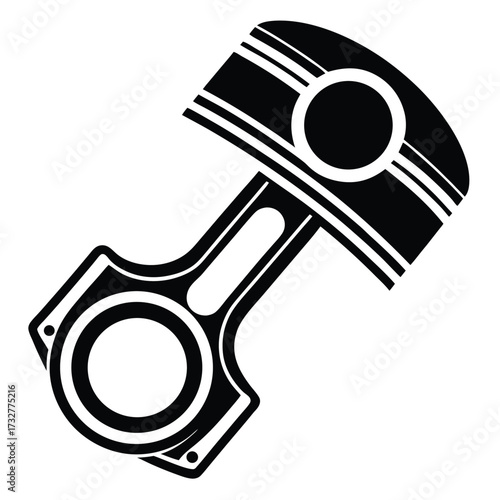 The black piston with connecting rod shows simplistic monochrome automotive engine part style