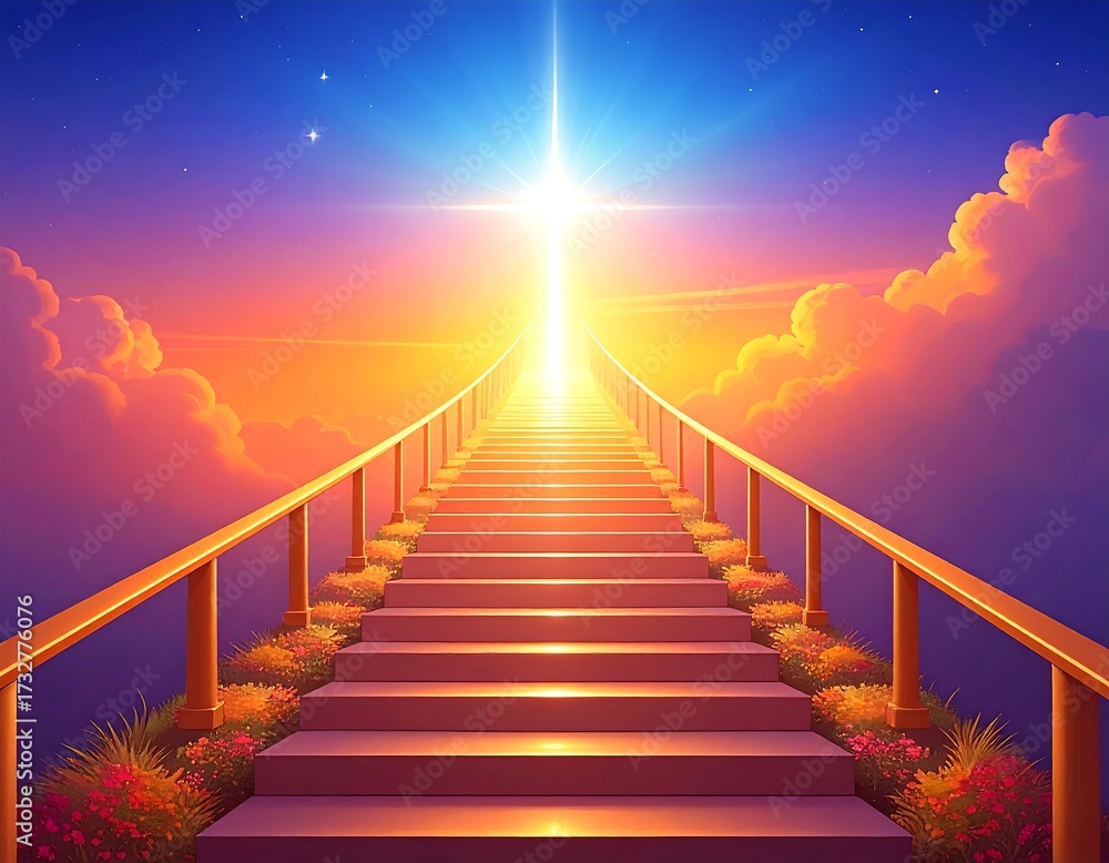 Fototapeta premium Heavenly staircase to a bright, radiant light
