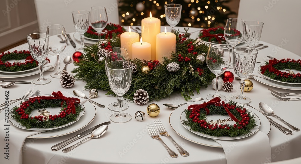 Fototapeta premium Festive Christmas Table Setting