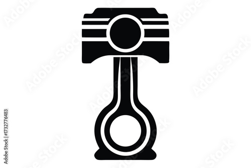 Black engine piston icon showcases mechanical engineering components, a silhouette on a white backdrop