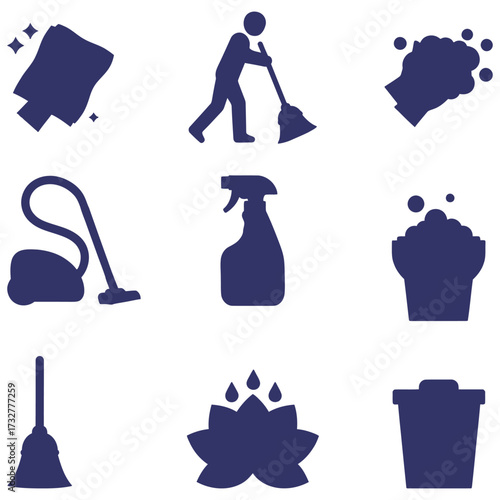 Cleaning icons set hygiene sanitation