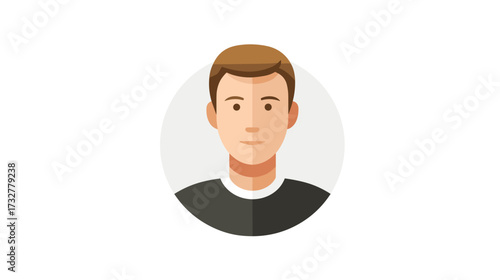 Portrait of a young man with brown hair and eyes, wearing a dark shirt against a neutral background. Vector illustration for web design.