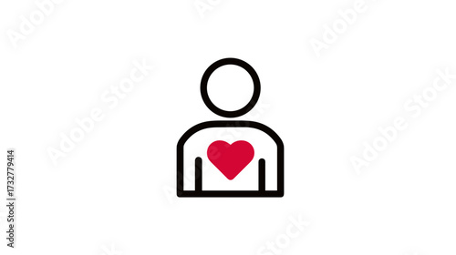 A minimalistic illustration of a person holding a red heart, symbolizing care, affection, and love. The design is simple and expressive.