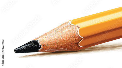 Close-up perspective of a sharpened graphite pencil showcasing its intricate details and textured surface with an emphasis on precision.