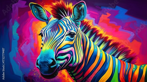 Zebra neon oil paintings thick brushstrokes