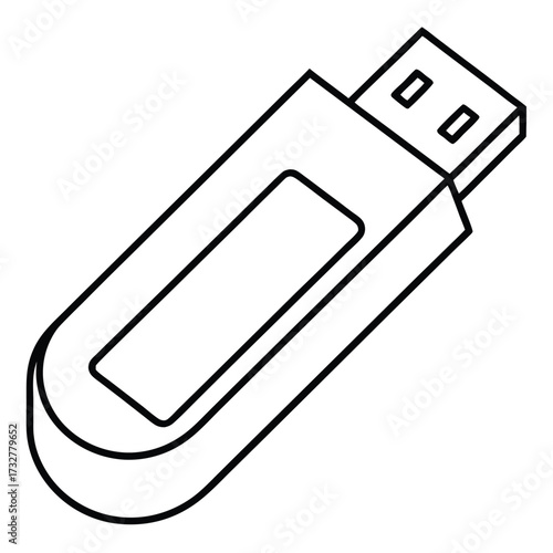 Simple line art drawing presents a classic rectangular USB drive representation