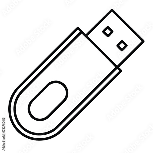 A simple black outline of a USB flash drive on white depicts storage