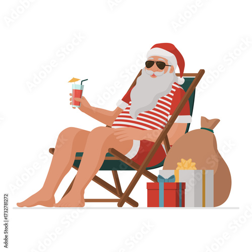 Santa Claus relaxing at the beach