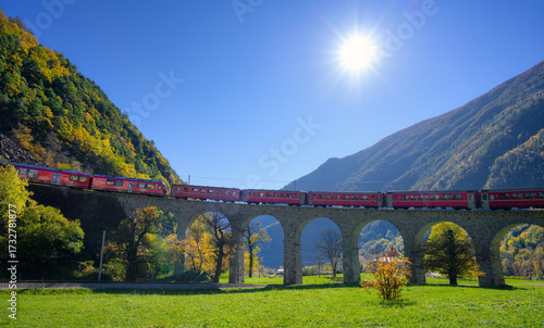 Bernina Express red train o...