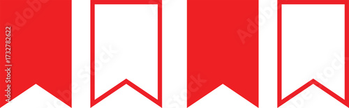 red bookmark ribbon banners with notched tails minimal flat design icon set isolated on white background.