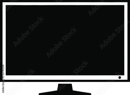 A minimalist black and white icon of a flat-screen television or computer monitor with a stand, depicting a blank screen.