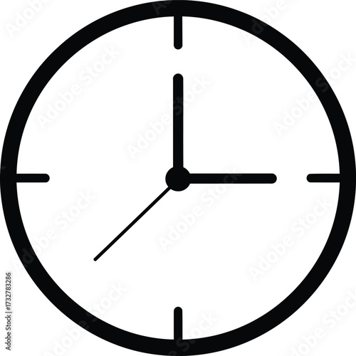 A simple black and white illustration of a clock face showing the time as approximately 3:10.