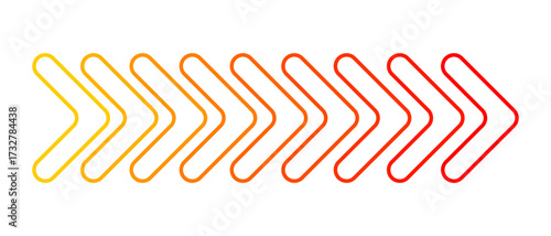 Round-cornered chevron arrow outline path in gradient red and yellow, modern dynamic motion graphic for design use.
