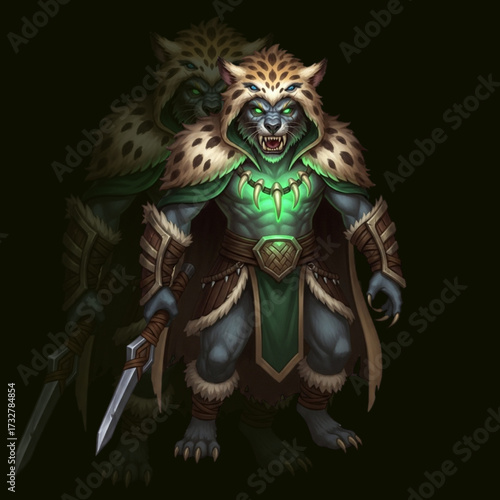 Beast Tamer with Animal Cloak and Glowing Claw Necklace in Jungle Fantasy Warrior Vector