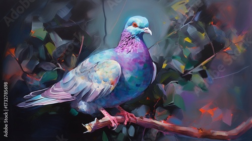 Pigeon neon oil paintings thick brushstrokes