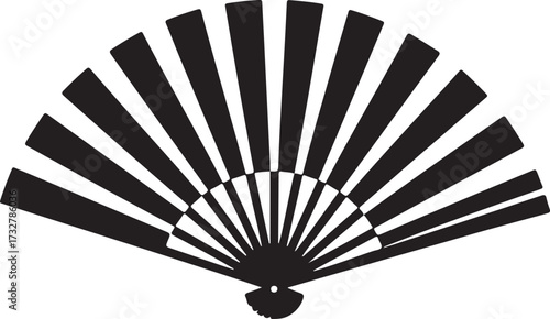 Traditional folding hand fan silhouette vector illustration with elegant decorative design, oriental accessory template for culture, fashion, summer cooling, performance, and artistic decoration conce