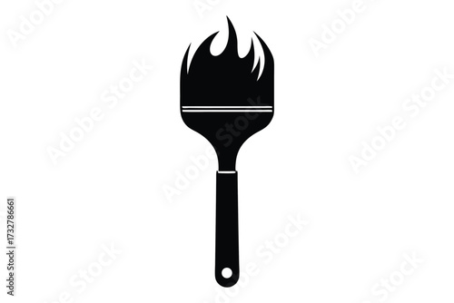 Black paint brush icon shows fiery head with long handle on white