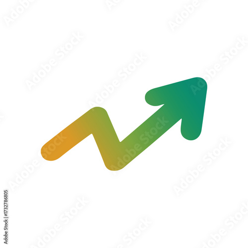Green upward zigzag arrow vector icon representing business growth, success, positive trends, financial progress, analytics, charts, stock market rise, and upward movement in reports and infographics.