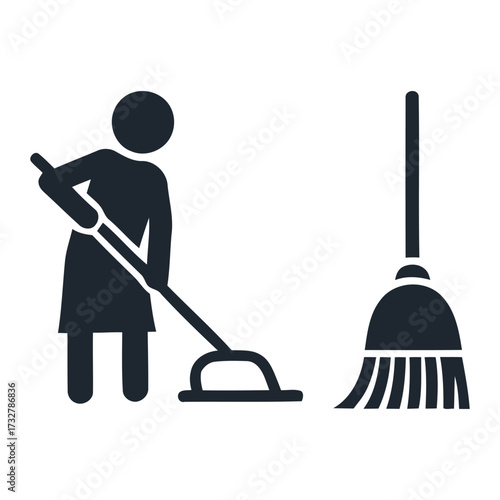Person sweeping with broom cleaning domestic