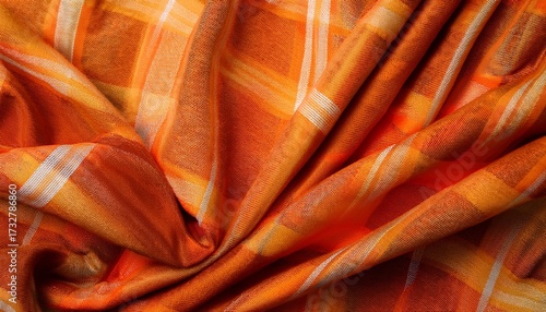 Orange Plaid Fabric Background