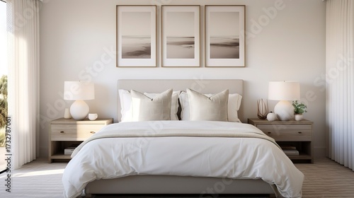 Serene Master Bedroom with White Bedside Tables