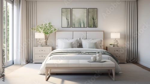 Serene Master Bedroom with White Bedside Tables