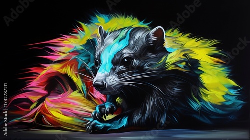 Skunk neon oil paintings thick brushstrokes